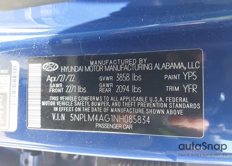 2022 Hyundai Elantra Sel из США, поврежденный, VIN 5NPLM4AG1NH085834